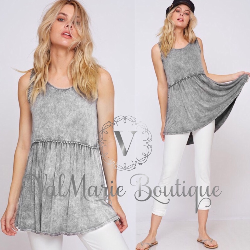 Heather grey mineral wash babydoll tank top tunic